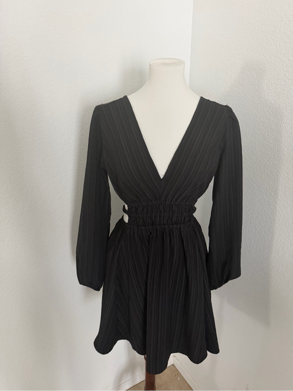 Black Textured Cutout Mini Dress Size S Dark Femme Open Back Dress